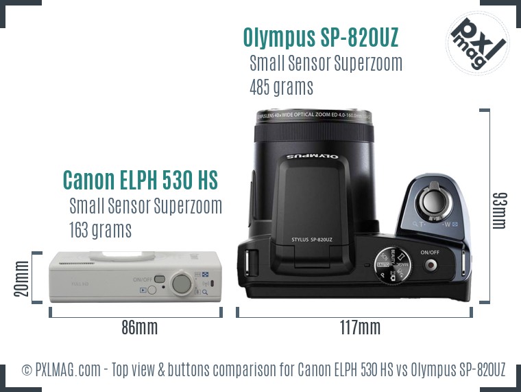 Canon ELPH 530 HS vs Olympus SP-820UZ top view buttons comparison