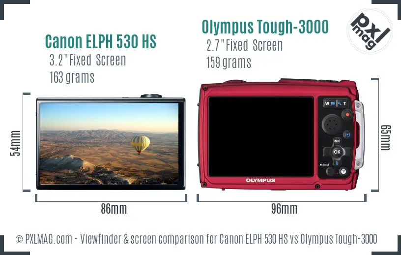 Canon ELPH 530 HS vs Olympus Tough-3000 Screen and Viewfinder comparison