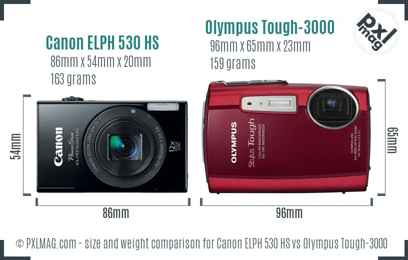 Canon ELPH 530 HS vs Olympus Tough-3000 size comparison