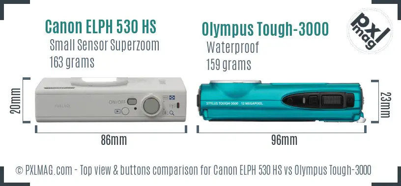Canon ELPH 530 HS vs Olympus Tough-3000 top view buttons comparison