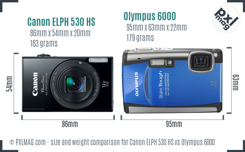 Canon ELPH 530 HS vs Olympus 6000 size comparison