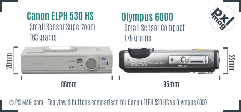 Canon ELPH 530 HS vs Olympus 6000 top view buttons comparison