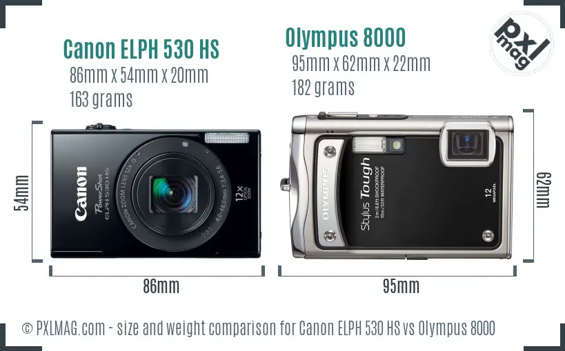 Canon ELPH 530 HS vs Olympus 8000 size comparison