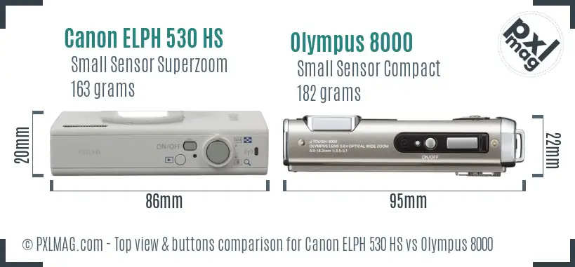 Canon ELPH 530 HS vs Olympus 8000 top view buttons comparison