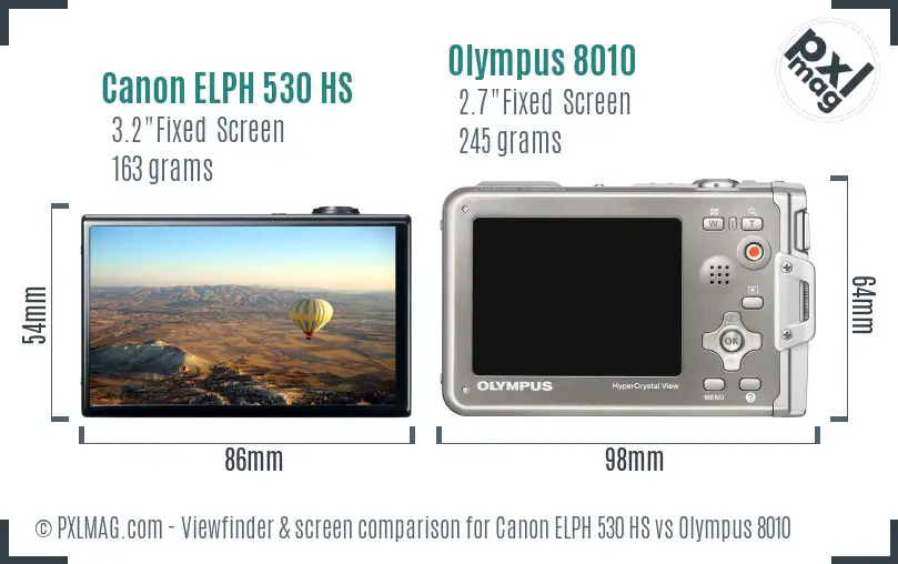 Canon ELPH 530 HS vs Olympus 8010 Screen and Viewfinder comparison