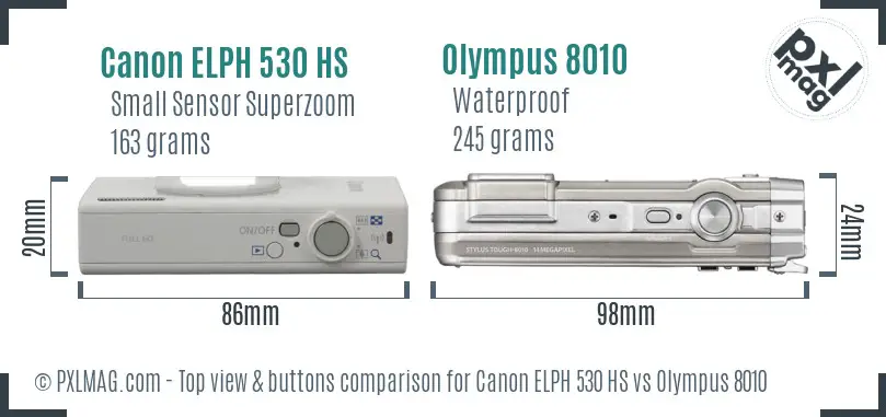 Canon ELPH 530 HS vs Olympus 8010 top view buttons comparison