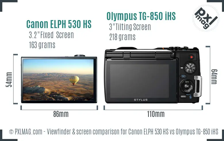 Canon ELPH 530 HS vs Olympus TG-850 iHS Screen and Viewfinder comparison Canon ELPH 530 HS vs Olympus TG-850 iHS Screen and Viewfinder comparison
