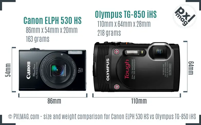 Canon ELPH 530 HS vs Olympus TG-850 iHS size comparison Canon ELPH 530 HS vs Olympus TG-850 iHS size comparison