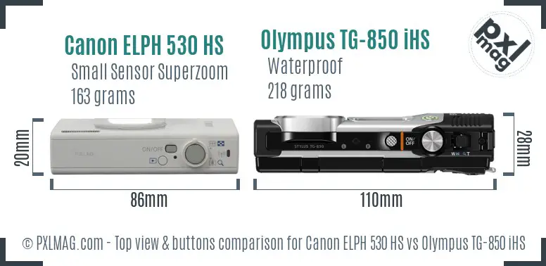 Canon ELPH 530 HS vs Olympus TG-850 iHS top view buttons comparison Canon ELPH 530 HS vs Olympus TG-850 iHS top view buttons comparison