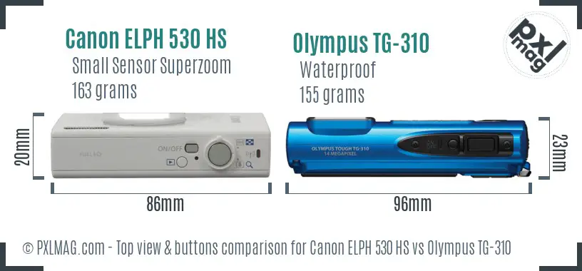 Canon ELPH 530 HS vs Olympus TG-310 top view buttons comparison