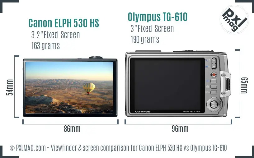 Canon ELPH 530 HS vs Olympus TG-610 Screen and Viewfinder comparison