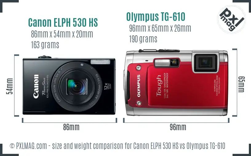Canon ELPH 530 HS vs Olympus TG-610 size comparison