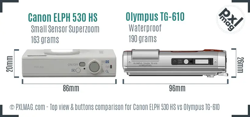 Canon ELPH 530 HS vs Olympus TG-610 top view buttons comparison