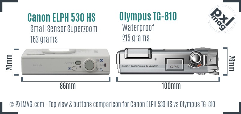 Canon ELPH 530 HS vs Olympus TG-810 top view buttons comparison