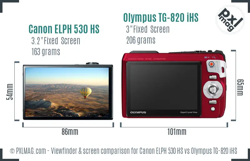 Canon ELPH 530 HS vs Olympus TG-820 iHS Screen and Viewfinder comparison