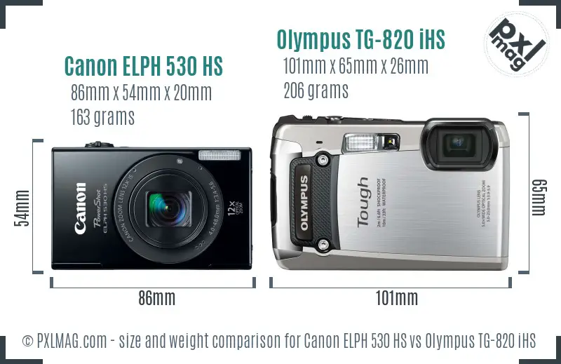 Canon ELPH 530 HS vs Olympus TG-820 iHS size comparison