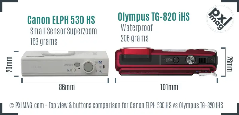 Canon ELPH 530 HS vs Olympus TG-820 iHS top view buttons comparison