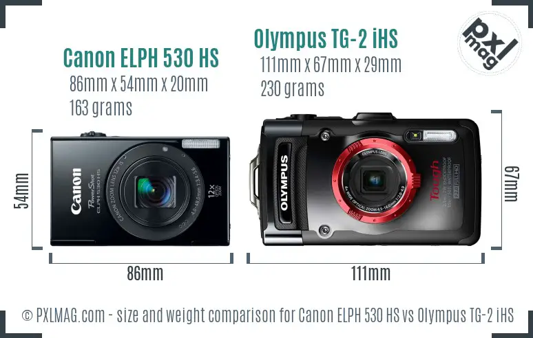 Canon ELPH 530 HS vs Olympus TG-2 iHS size comparison