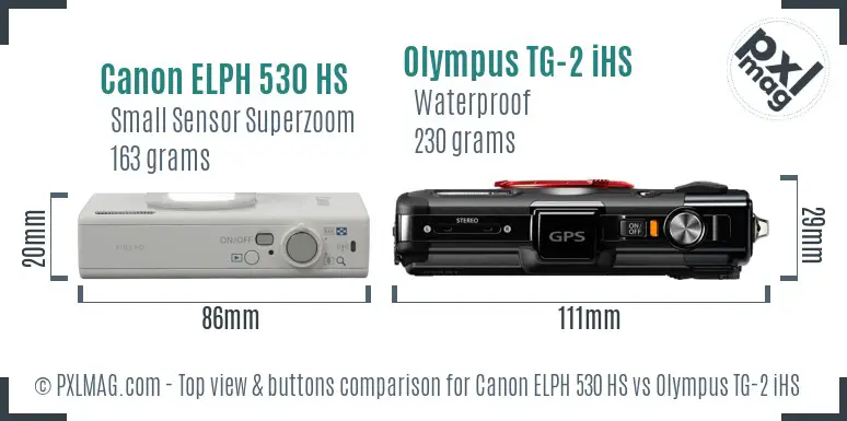 Canon ELPH 530 HS vs Olympus TG-2 iHS top view buttons comparison
