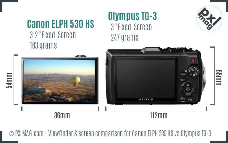 Canon ELPH 530 HS vs Olympus TG-3 Screen and Viewfinder comparison
