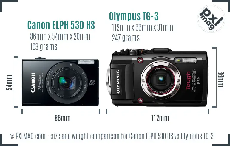 Canon ELPH 530 HS vs Olympus TG-3 size comparison