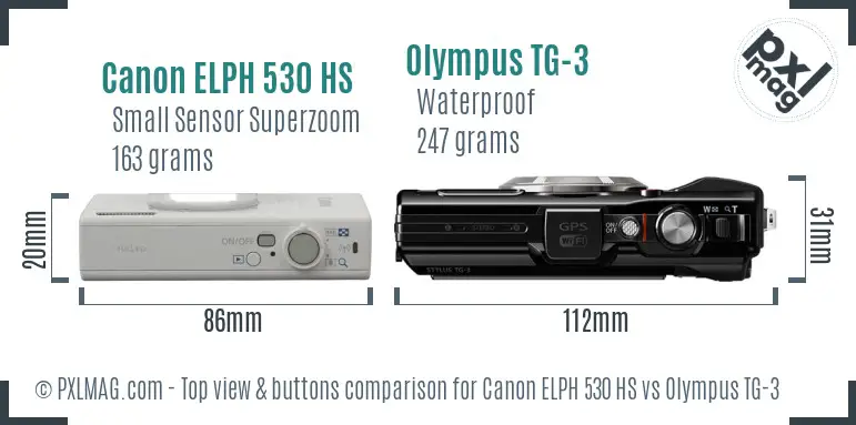 Canon ELPH 530 HS vs Olympus TG-3 top view buttons comparison
