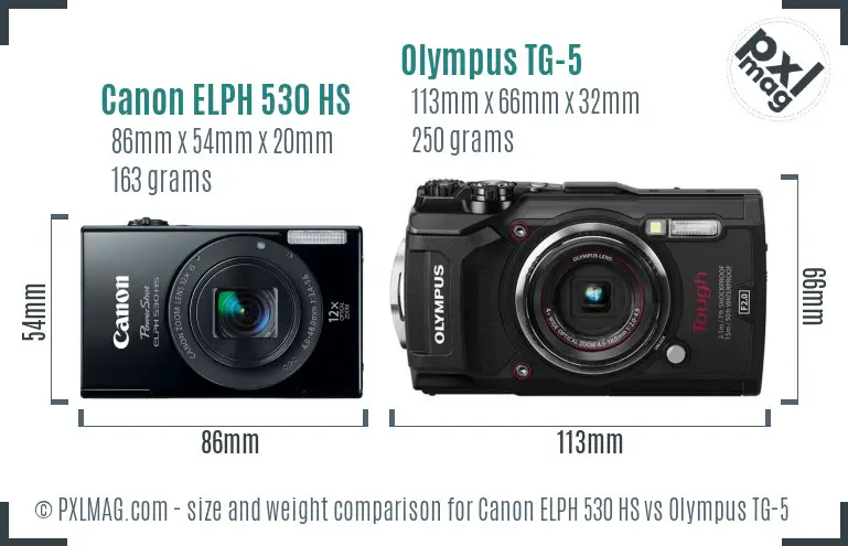 Canon ELPH 530 HS vs Olympus TG-5 size comparison