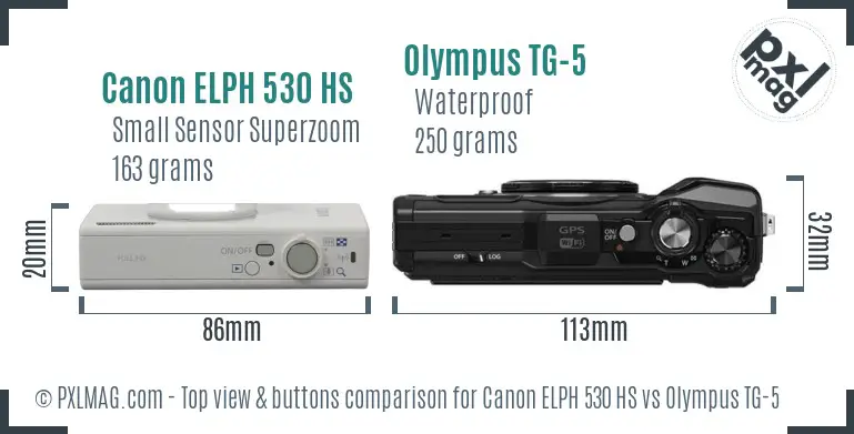 Canon ELPH 530 HS vs Olympus TG-5 top view buttons comparison