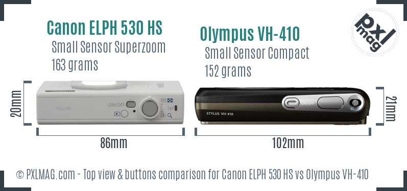 Canon ELPH 530 HS vs Olympus VH-410 top view buttons comparison
