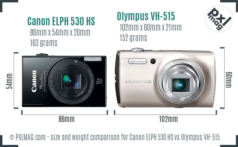Canon ELPH 530 HS vs Olympus VH-515 size comparison
