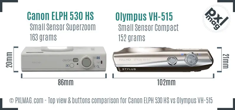 Canon ELPH 530 HS vs Olympus VH-515 top view buttons comparison