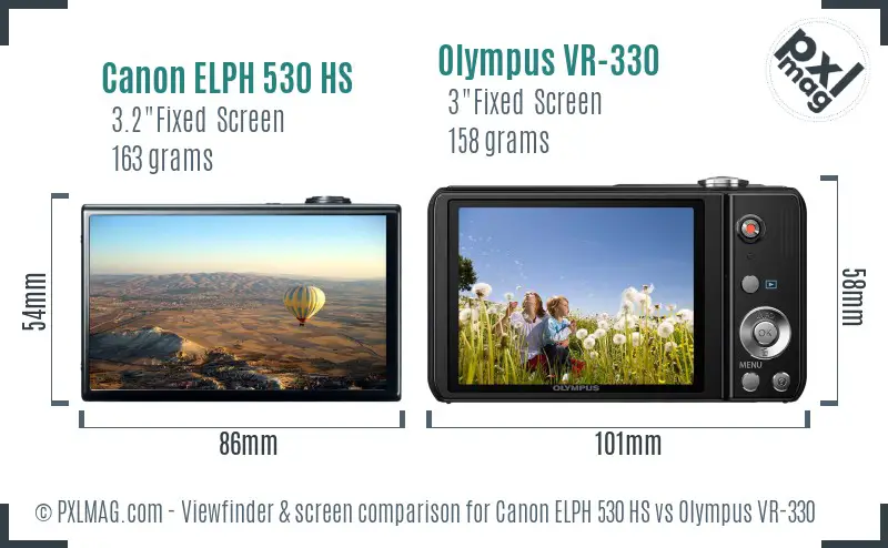 Canon ELPH 530 HS vs Olympus VR-330 Screen and Viewfinder comparison