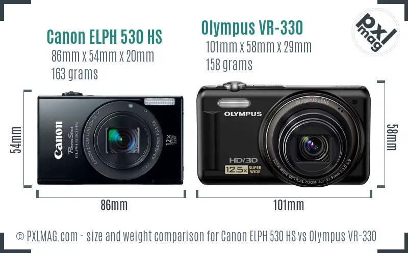 Canon ELPH 530 HS vs Olympus VR-330 size comparison