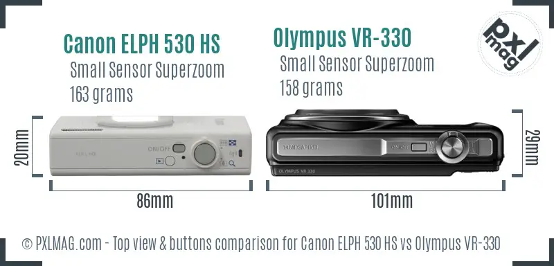 Canon ELPH 530 HS vs Olympus VR-330 top view buttons comparison