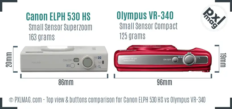 Canon ELPH 530 HS vs Olympus VR-340 top view buttons comparison