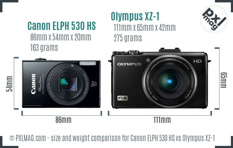 Canon ELPH 530 HS vs Olympus XZ-1 size comparison Canon ELPH 530 HS vs Olympus XZ-1 size comparison