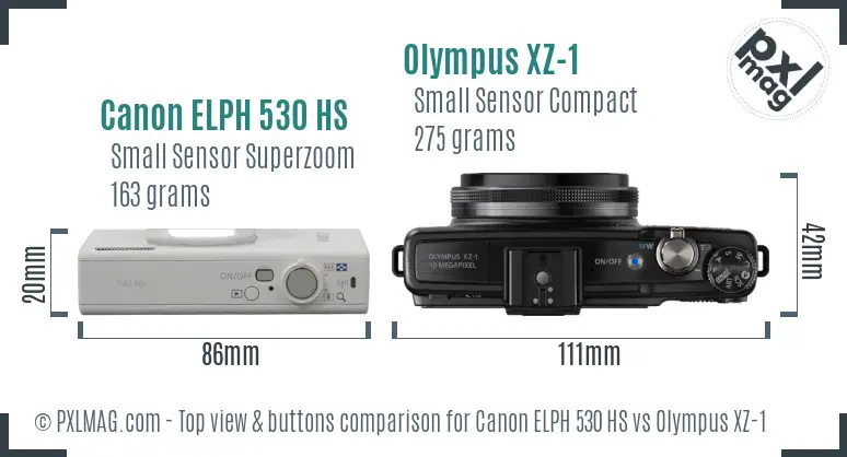 Canon ELPH 530 HS vs Olympus XZ-1 top view buttons comparison Canon ELPH 530 HS vs Olympus XZ-1 top view buttons comparison