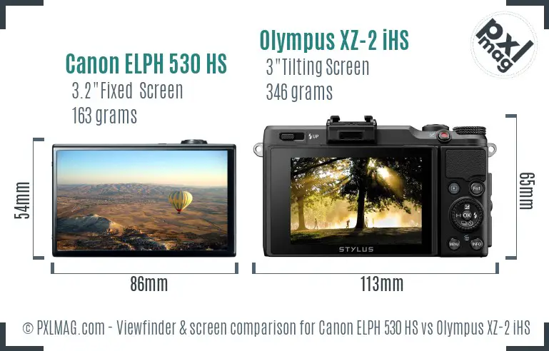 Canon ELPH 530 HS vs Olympus XZ-2 iHS Screen and Viewfinder comparison