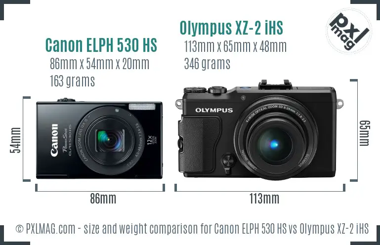 Canon ELPH 530 HS vs Olympus XZ-2 iHS size comparison