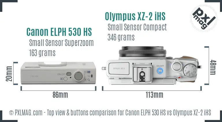 Canon ELPH 530 HS vs Olympus XZ-2 iHS top view buttons comparison