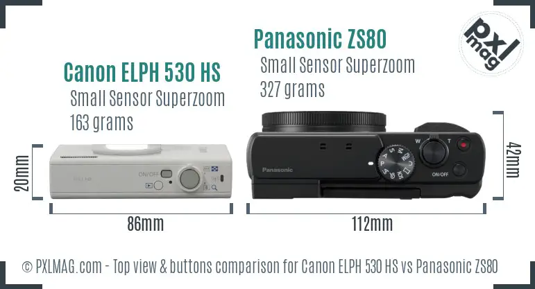 Canon ELPH 530 HS vs Panasonic ZS80 top view buttons comparison