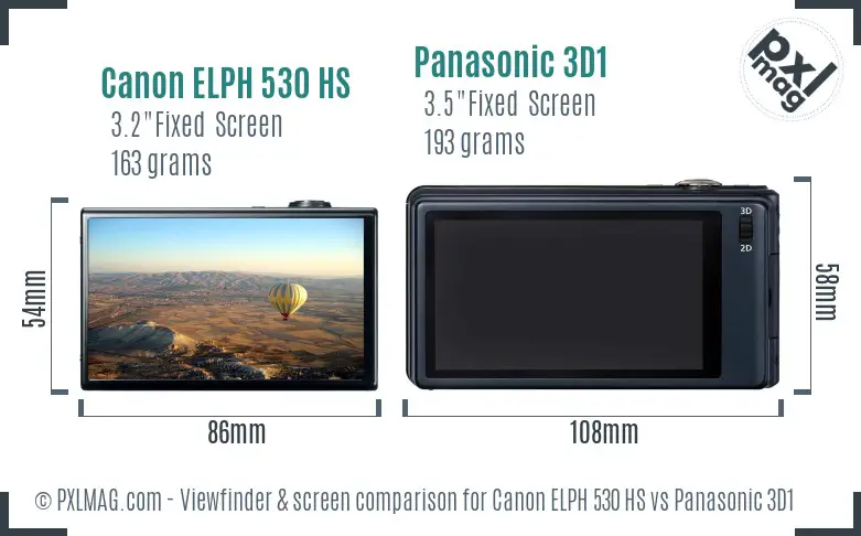 Canon ELPH 530 HS vs Panasonic 3D1 Screen and Viewfinder comparison