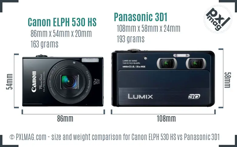 Canon ELPH 530 HS vs Panasonic 3D1 size comparison