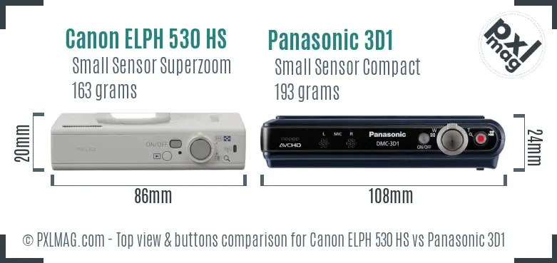 Canon ELPH 530 HS vs Panasonic 3D1 top view buttons comparison