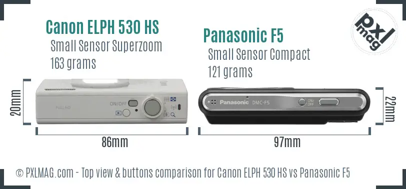 Canon ELPH 530 HS vs Panasonic F5 top view buttons comparison