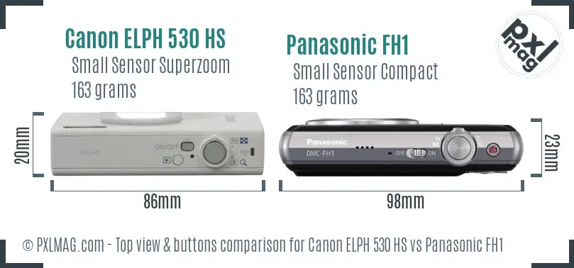 Canon ELPH 530 HS vs Panasonic FH1 top view buttons comparison