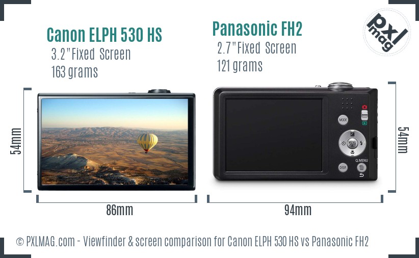 Canon ELPH 530 HS vs Panasonic FH2 Screen and Viewfinder comparison