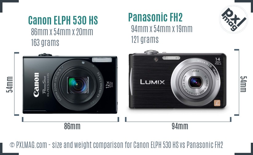 Canon ELPH 530 HS vs Panasonic FH2 size comparison