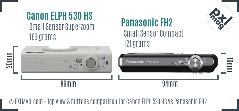 Canon ELPH 530 HS vs Panasonic FH2 top view buttons comparison