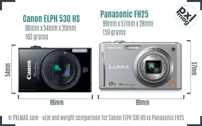 Canon ELPH 530 HS vs Panasonic FH25 size comparison Canon ELPH 530 HS vs Panasonic FH25 size comparison